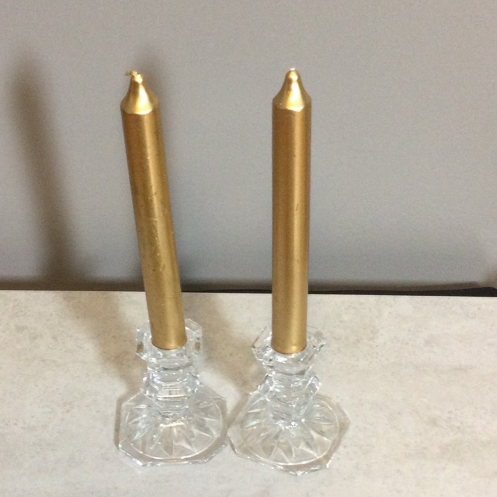 Two Clear Crystal Tapered Candlestick Holders - Home Accents